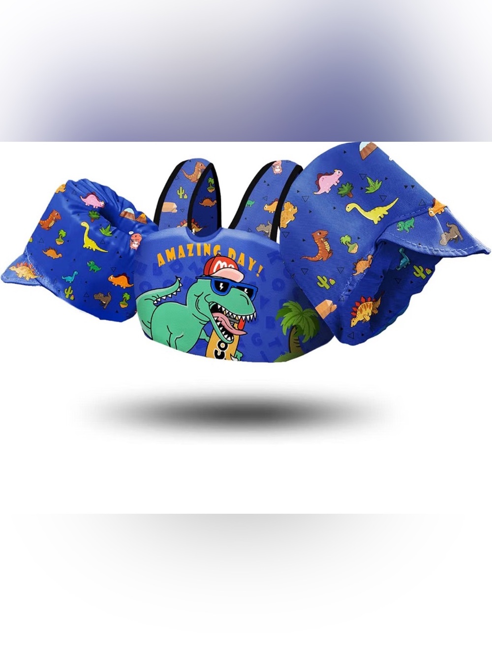 Amazing Day Blue Dinosaur Kids swim life jacket with Fun Dino Print